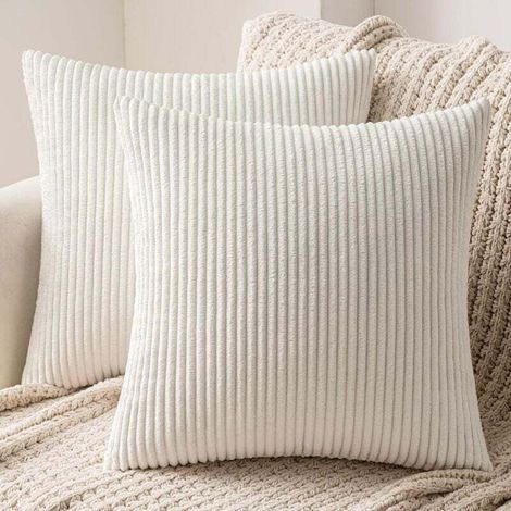 Lot de 2 Housse de Coussin Decorative en Velours Côtelé Canapé Taie d'oreiller Douce pour Maison Salon Chambre Lit Clic Clac 40x40 cm Blanc (1/4)