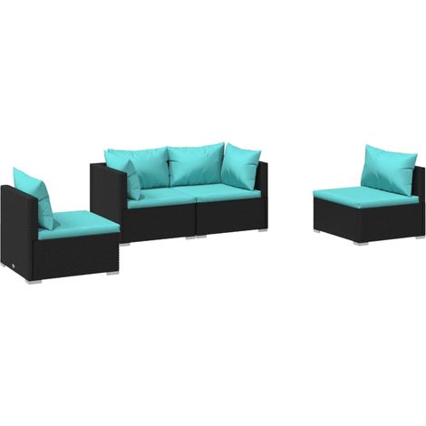 Mobili da giardino mobili da esterno Set di mobili da 4 pezzi con cuscini in resina intrecciata nera