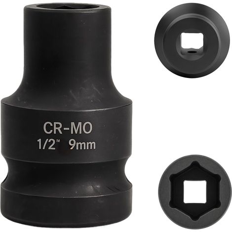 Steckschlüssel 9 mm 1/2 Zoll Sechskant, Schlagschrauber-Steckschlüssel 1/2 Zoll 9 mm CR-MO Chrom-Molybdän-Stahl (Schwarz) (1/5)