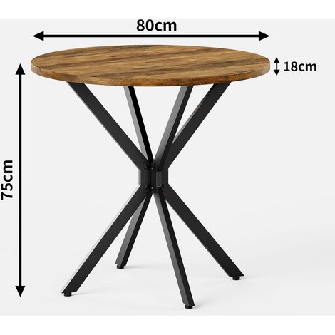 Table ronde style fermière pieds en X, 80 cm - Table de salle à manger pour salon, bureau à domicile, balcon ou café - Marron rétro et noir (1/5)