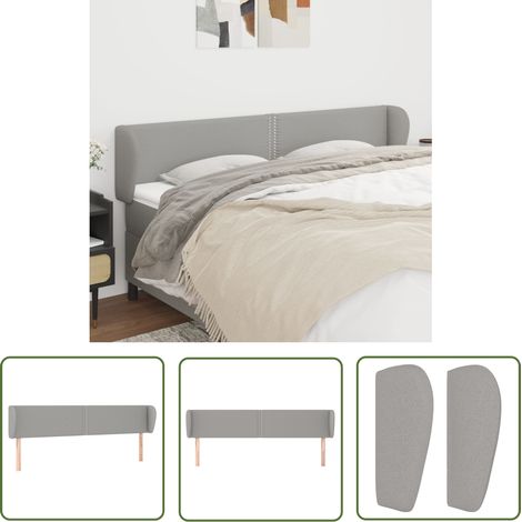 The Living Store Tête de lit avec oreilles Gris clair 203x23x78/88 cm Tissu - Tête De Lit - Têtière De Lit - Literie - Meuble De Chambre - Décoration Chambre (1/5)