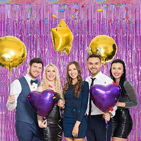 Fringe Curtain - Foil - 100 x 200 cm - Party Photo Backdrop - Wedding Birthday Graduation Christmas Decoration - 3 Pack (1/5)