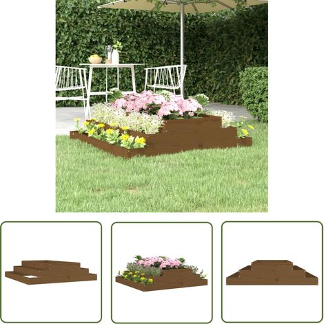The Living Store Jardinière Marron miel 110x110x27 cm Bois massif de pin - Jardinier - Pots De Fleurs - Bac À Fleurs - Lit Surélevé - Bois Massif (1/5)