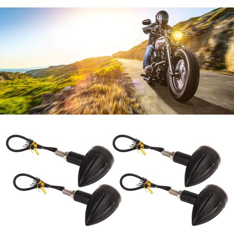 (Exklusiv für Mexiko) Satz mit 4 schwarzen Motorradblinkern im „Bullet“-Design, 13 LEDs, 4 Drähte, gelb/rote Farbe. (1/5)