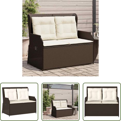 Relaxbank - Gartenbank Verstellbar mit Kissen Braun Poly Rattan (1/5)
