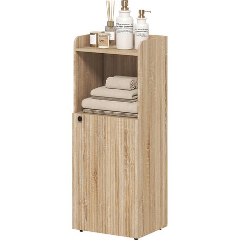 Schmaler Badezimmerschrank mit 4 Einlegeböden und offenem Staufach, 40 x 31 x 104 cm, gelbe Eiche