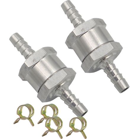 2 Pièces Clapet Anti-Retour, 10mm D'aluminium Carburant Non Retour Clapet Anti-Retour, avec 4 clips à ressort, pour Essence Diesel Carburateur Systèmes de Carburant à Basse Pression (1/5)