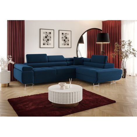 Ecksofa Schlafsofa Sofa MONARO Stoff Poso Blau Ottomane Rechts (1/3)