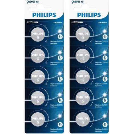 .2 X Philips CR2025 blister de 5 piles.
