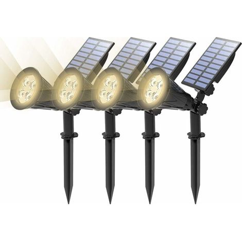 【4 Pack】Spot Solaire Extérieur Éclairage Solaire Extérieur Étanche Lampe Solaire Jardin LED Solaire Projecteur Éclairage Solaire Jardin Décoration pour Paysage Cour Chemin Allé (4000K) (1/5)