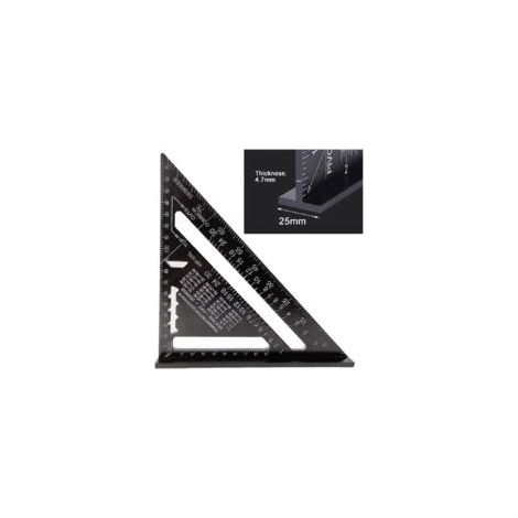Escuadra triangular transportadora de aluminio BCC de 17 cm, escuadra de carpintero profesional métrica para carpintería, regla triangular con transportador, herramienta de medición, color negro - Cre