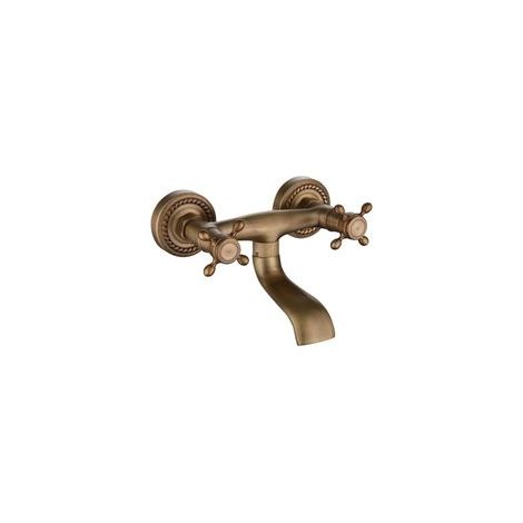 Mitigeur de cuisine mural en cuivre – Double trou unique – Vanne céramique pour eau froide et chaude – Style antique noir (1/5)