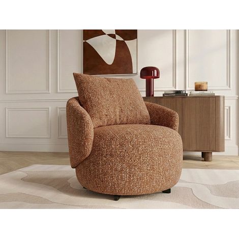 BOBOCHIC - Fauteuil pivotant LEXIE tissu chiné Orange (1/5)
