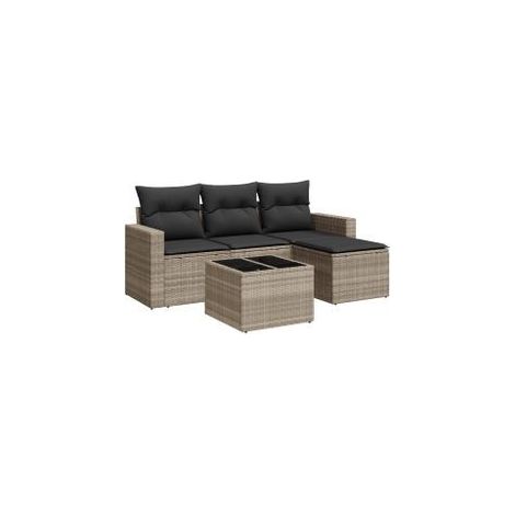 Salon de jardin 5 pcs avec coussins gris clair résine tressée (1/4)