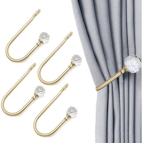 4 U-shaped curtain pieces with clear crystal balls for wall decoration, Gold (1/5)