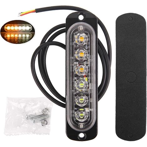 Feu stroboscopique à 6 LED pour voiture ou camion, boîtier en plastique ultra-mince 12-36 V, couleur jaune. (1/5)