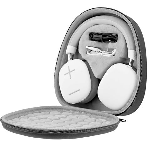 Étui du Rangement pour Casque Audio XL, Coque Rigide EVA Anti-Choc avec Mousse Renforcée, Intérieur Soft Touch Anti-Rayures, Compartiments Rangement Câble- Noir
