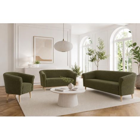 SOFELLO Wohnzimmerset ESPERO gruen Boucle Teddystoff Sessel + Sofa 2er + Sofa 3er (1/2)