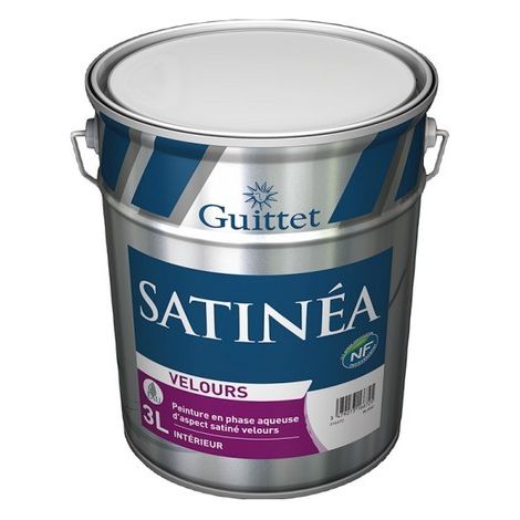 Guittet – Peinture satinée velours 3L – Blanc – Finition lessivable pour murs intérieurs – Rendement 10m²/L – Convient pièces sèches et humides