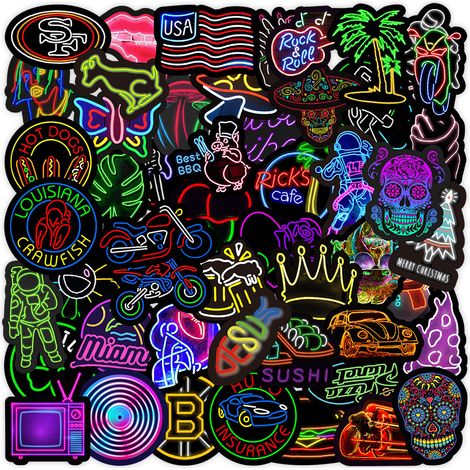 (2) 50 Graffiti-Neon-Aufkleber für Handy, Laptop, Wasserbecher