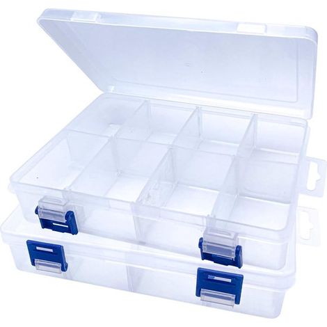 Caja de almacenamiento transparente con compartimentos, Juego de 2, Separadores ajustables, Organizador de plástico para cuentas, Transparente (1/5)
