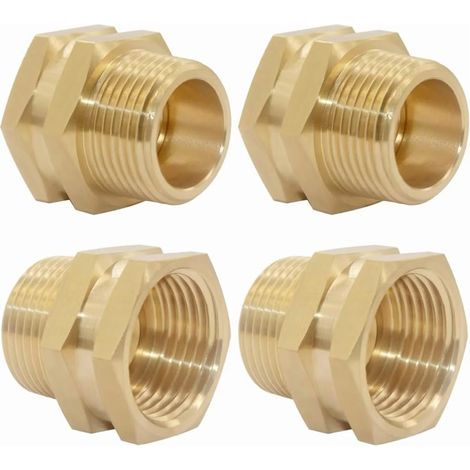 Adattatore per tubo flessibile in ottone – filettatura interna GHT da 3/4" a filettatura esterna NPT per tubo da giardino e impianti idraulici – confezione da 4 (1/5)
