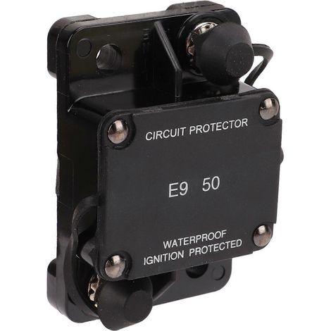Disjoncteur 32 V 50 A à réarmement automatique, goujon 1/4 po, étanche à l'eau et à la poussière (IP67), pour camions, bus et batteries. (1/5)