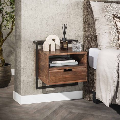 Schwebender industrieller Nachttisch Naomi, offene Box aus