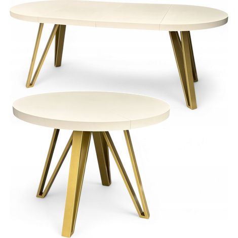Runder ausziehbarer Esstisch Ø100 bis 200 cm Kaschmir Beige mit Metallgestell in Gold (1/5)