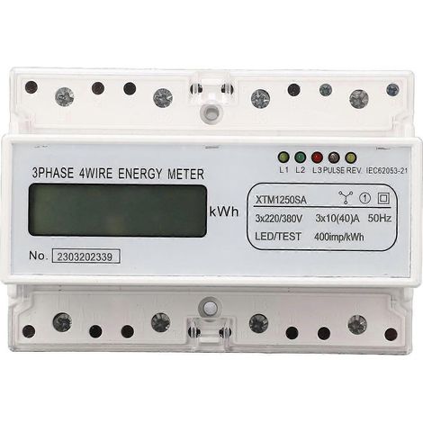Compteur d'énergie triphasé à 4 fils avec affichage LCD à 7 chiffres, mesure de la tension, de la puissance et du courant, voltmètre et ampèremètre (3x22)