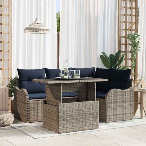 vidaXL Set da pranzo per esterni 5 pz Grigio Poly Rattan (1/5)