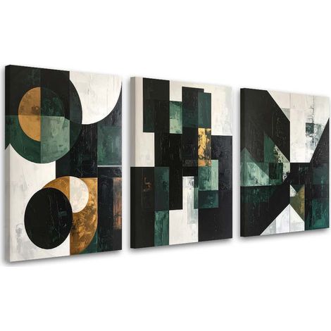 Tableaux sur toile lot  Abstraction géométrique verte : formes circulaires 3 x 20x30