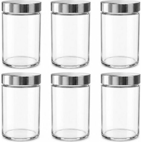 Lot de 6 bocaux hermétiques - JUANIO - 1,2 L - Couvercle acier inoxydable - Diam. 11 cm - H. 16 cm (1/5)