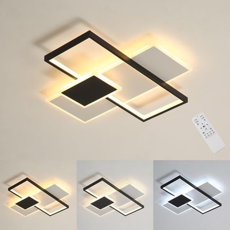 Plafonnier LED Rectangulaire 50cm, Noir/Blanc 46W, Dimmable 3000K-6500K avec Télécommande, Salon Moderne (1/5)