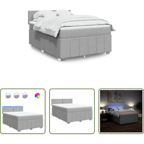 vidaXL LED-Beleuchtung -  Boxspringbett mit Matratze Hellgrau 140x200 cm Stoff (1/5)