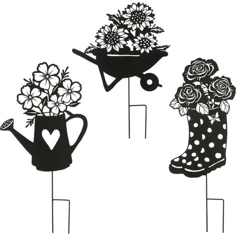 Mica Decorations Gartenstecker Stiefel Schubkarren Gießer Eisen 81 cm schwarz 3-fach sortiert Gartenstecker