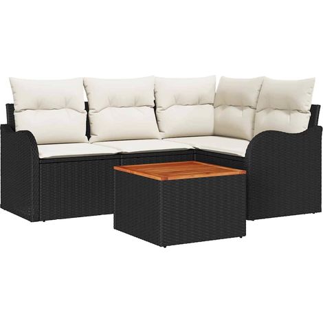 Garden Sofa Set with Storage 5 pcs Black and Cream Poly Rattan vidaXL