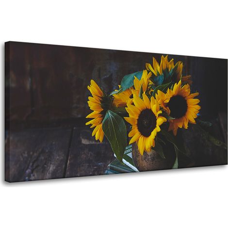 Stampa su tela Girasoli in un vaso 80x40 cm