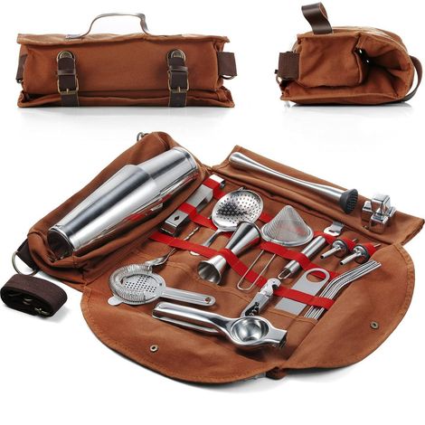 Trousse de Bar pour Barmans - Sac de Rangement en Toile de Coton Marron - Étui Portable pour Accessoires à Cocktails - Vide (Sans Outils) (1/5)