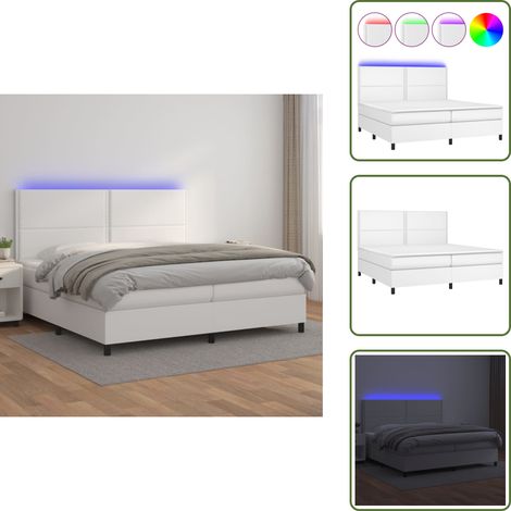Sommier à lattes de lit avec matelas et LED Blanc 200x200 cm - Lit Plateforme - Lit Design - Lit Moderne - Lit Capitonné - Lit Avec Rangement