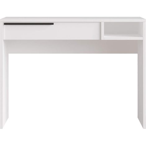 Mobili Rebecca – Bureau droit 100x44,5 cm – Panneau de particules laminé – Fer blanc moderne – Montage requis – Pour petits espaces (1/5)