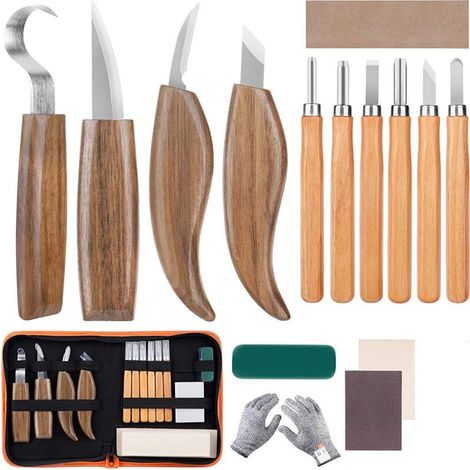 15-teiliges Holzmeißelset – Chrom-Vanadium-Legierung – Ergonomische Griffe aus schwarzem Walnussholz – Kompakte Aufbewahrungstasche (1/4)