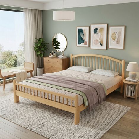 MEUBLIV Bettgestell 140x200 cm Beige/Natur – Gitterkopfteil, ohne Matratze (1/5)