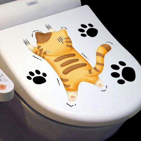 Autocollants toilette chat dos, PVC étanche (1/4)