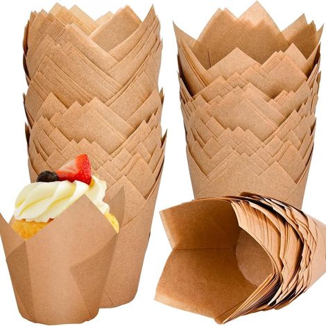 Confezione da 120 pirottini di carta per muffin - Motivo a tulipano - Carta da forno per alimenti - Rivestimento antiaderente - Resistente alle alte temperature (1/5)