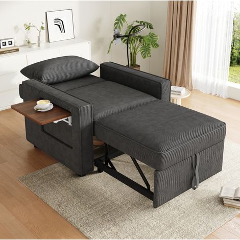 Sofá cama 1 plaza plegable con USB Type-C, soporte para móvil y mesa, gris HAVRYA (1/5)