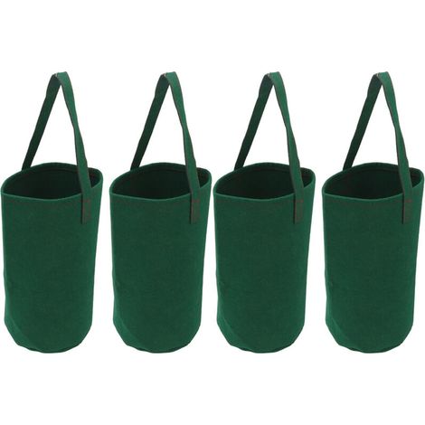Maceta colgante invertida para tomates y fresas – Juego de 4 bolsas de tela verde resistentes, ideales para balcones y jardines.