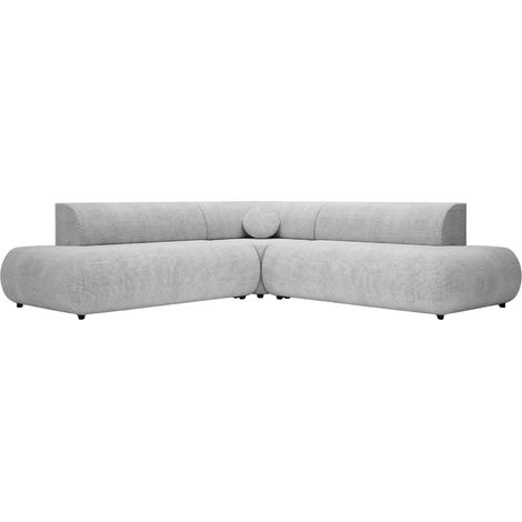 LEVI - Canapé panoramique convertible tissu lisse 5 places Droit - Gris clair