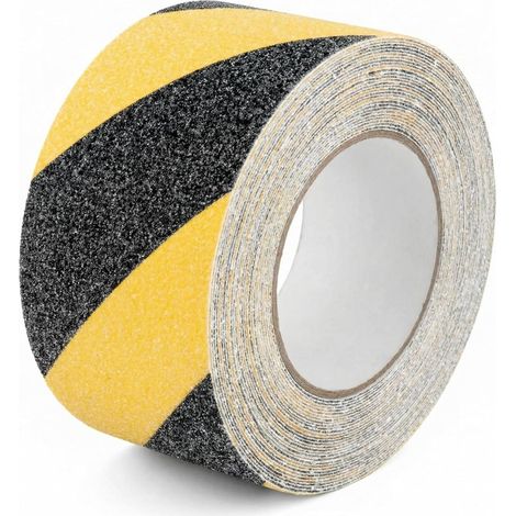 Ruban adhésif antidérapant noir et jaune, ruban adhésif de sécurité 100 mm x 10 m, pour marches d'escalier intérieures et extérieures (1/5)