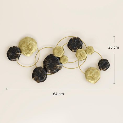Décoration murale en métal en forme de feuille de lotus, sculpture murale pour la décoration intérieure, 84 x 35 cm, or et noir (1/5)